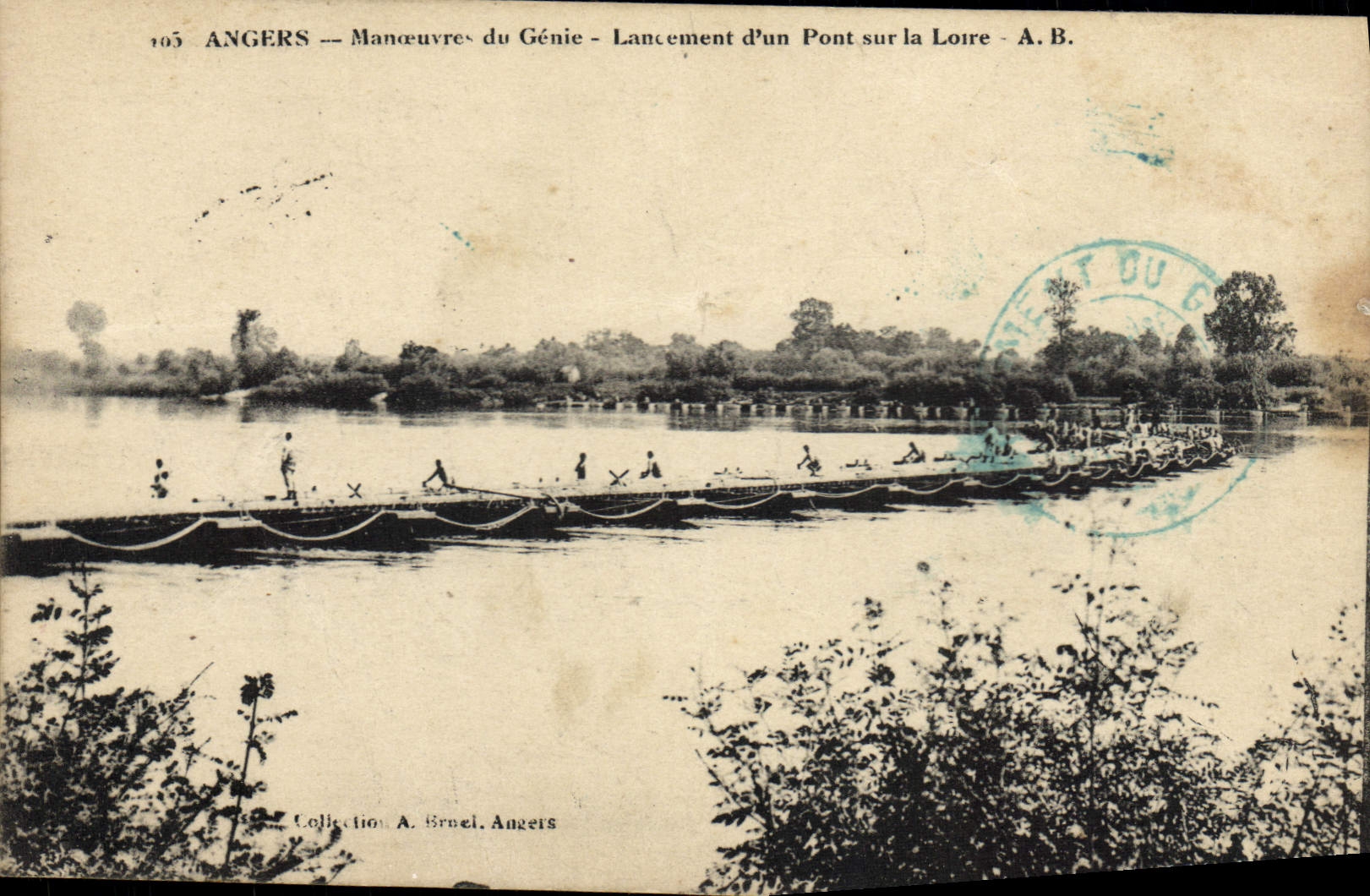 La POSTAL de la VENDIMIA encoleriza a Manceuvre de Genie Launching de un puente en el Loire Militaria