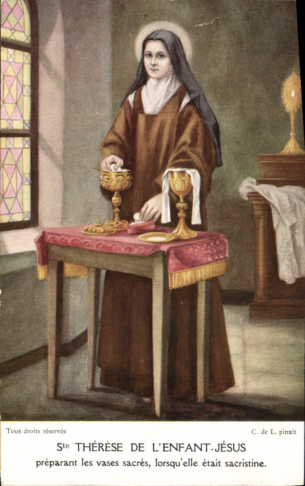 VINTAGE POSTCARD St Therese Of the Jesus Child preparing the vases sacrings