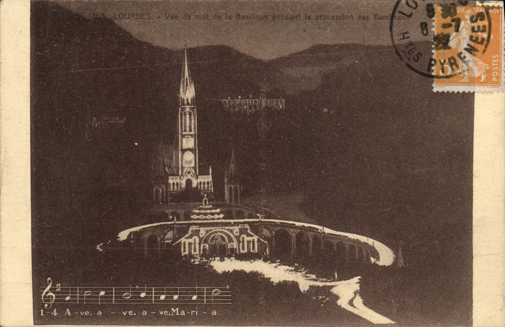 VINTAGE POSTCARD Heavy Sight of night of the basilica
