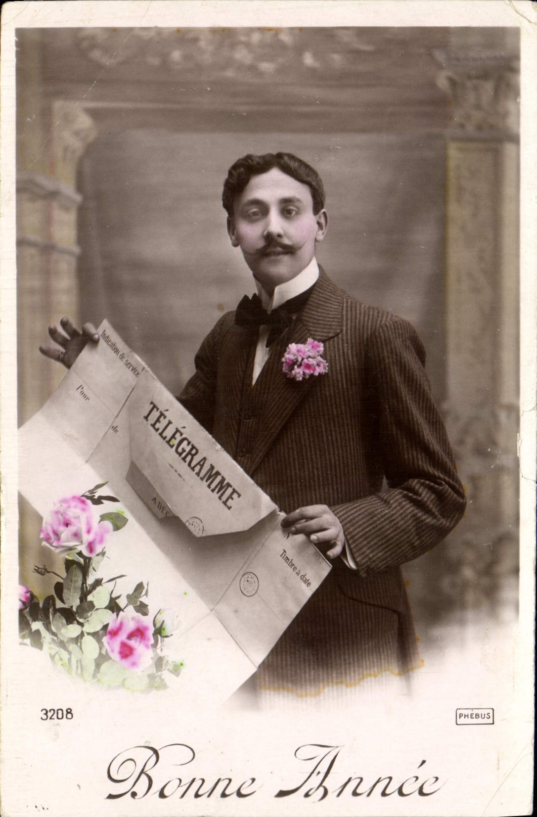 Telegrama del periódico del hombre de la fantasía de la POSTAL de la VENDIMIA