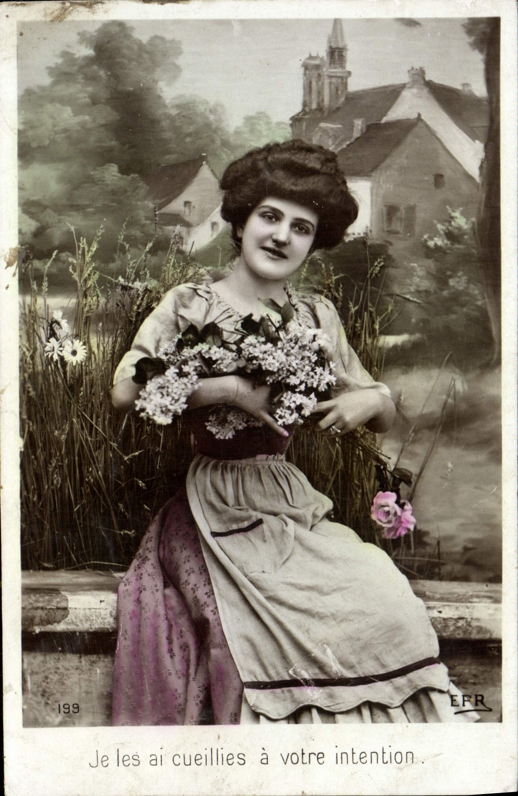 VINTAGE POSTCARD Fantaisie Woman I Gathered Them has Your Intention