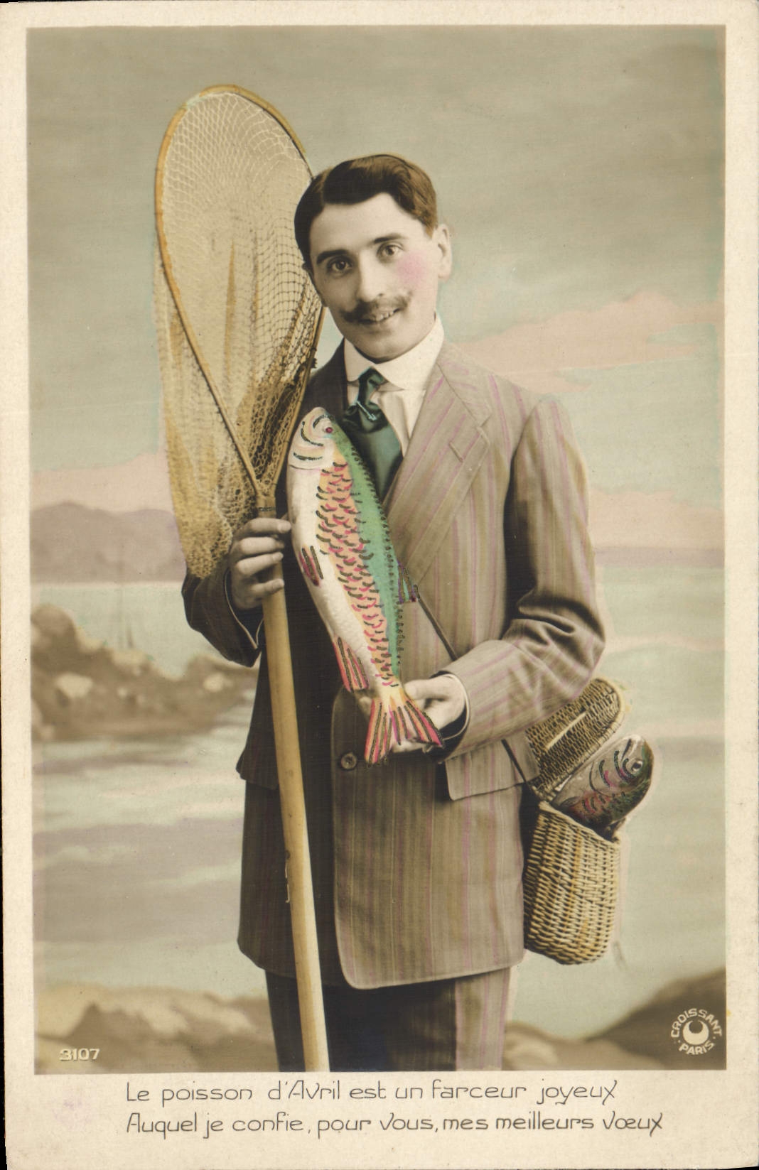 Pescados del hombre de Fantaisie Poisson de la POSTAL de la VENDIMIA