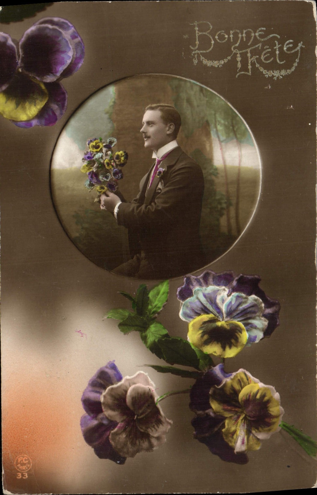 CPA Fantaisie Homme Fleurs 