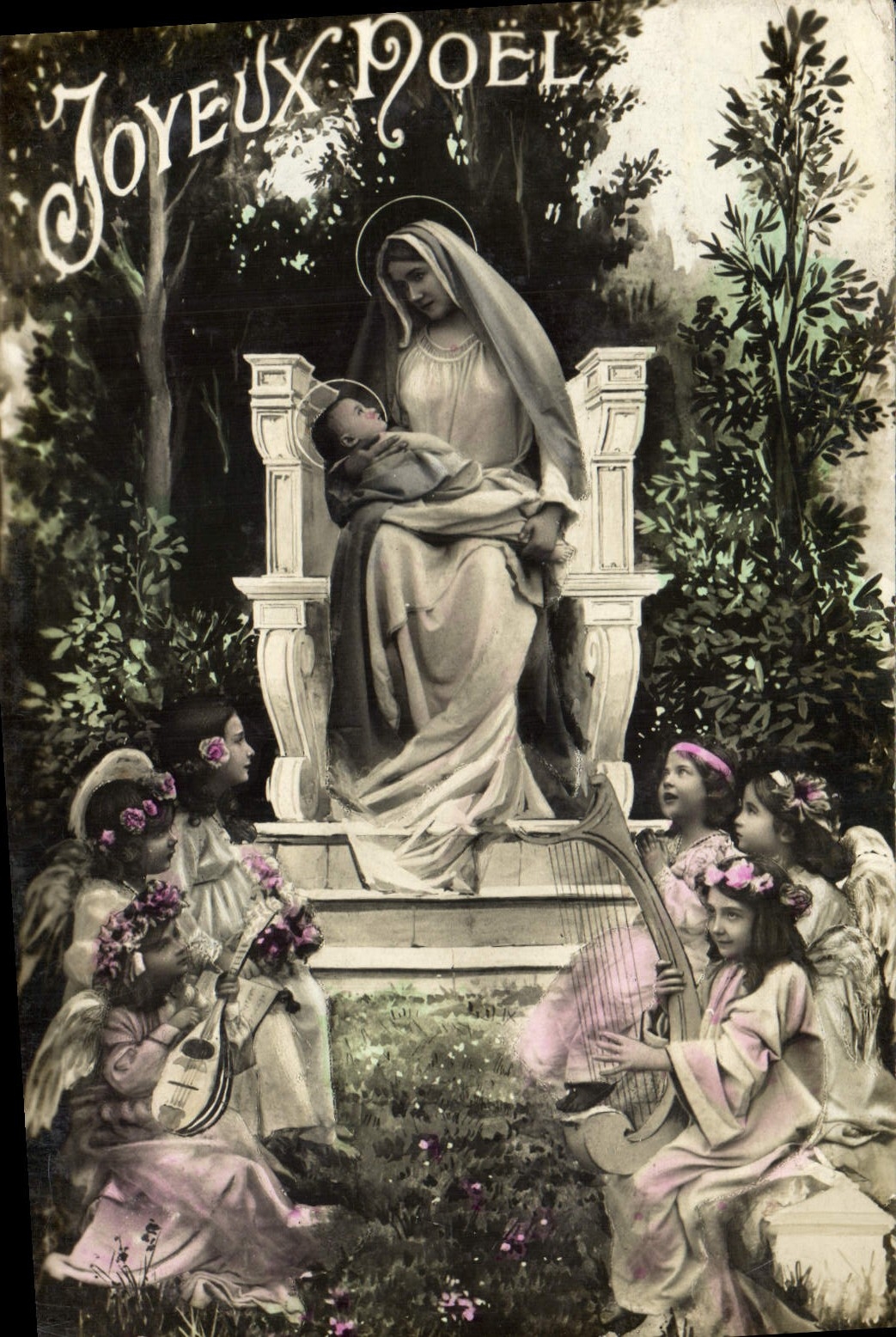 CPA Fantaisie Vierge Joyeux Noel Anges 