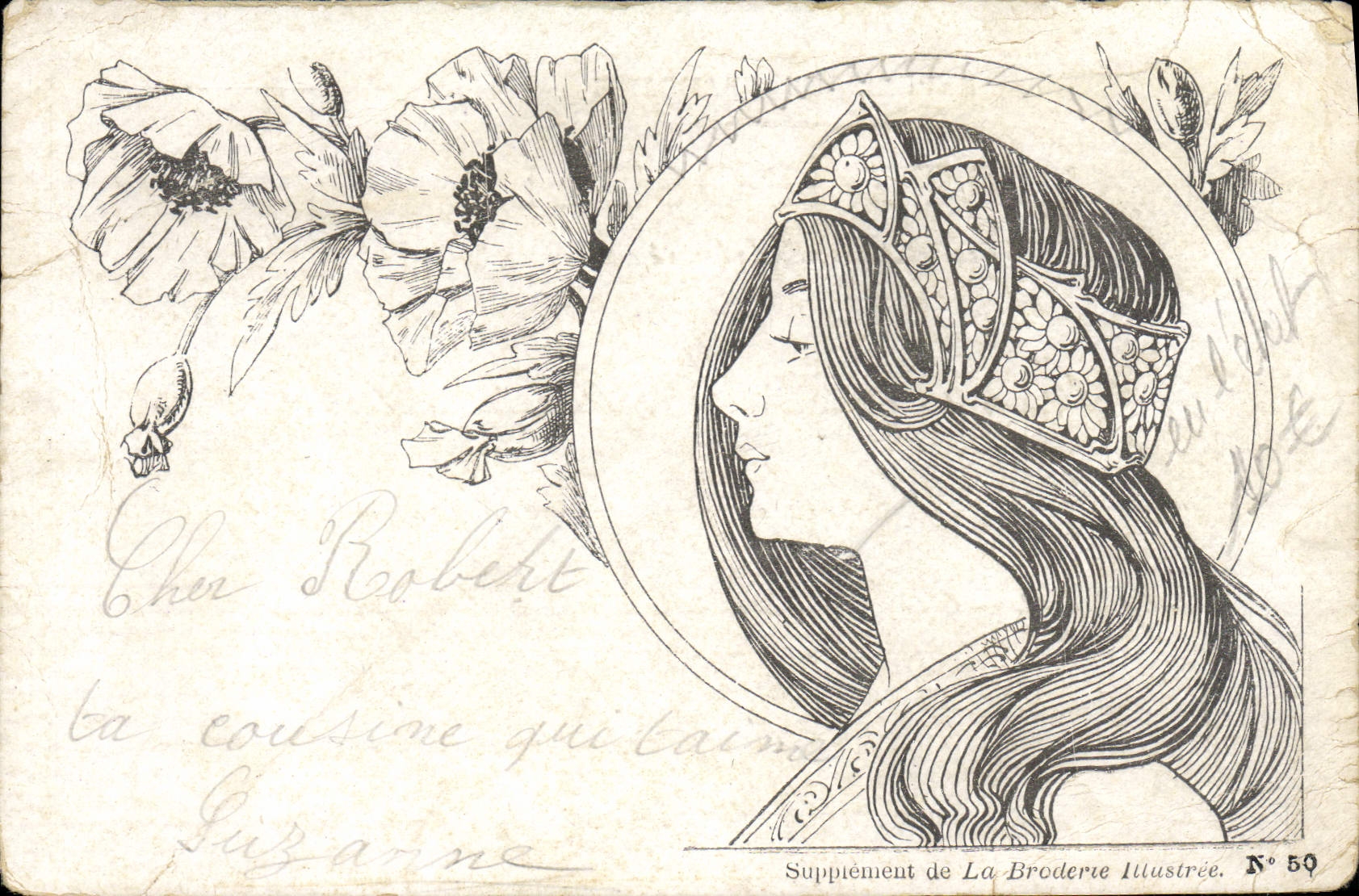 VINTAGE POSTCARD Fantasy Woman the illustrated embroidery