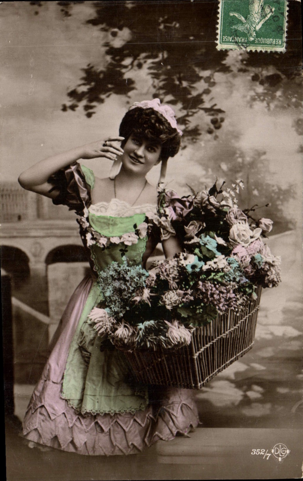 VINTAGE POSTCARD Fantasy Bouquetiere Woman