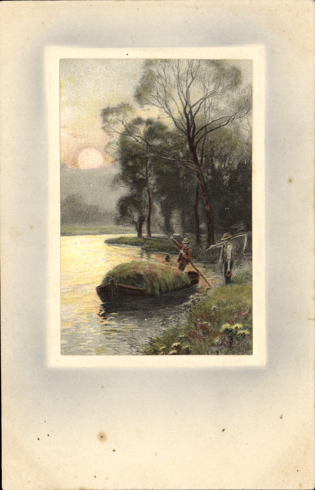 VINTAGE POSTCARD Fantasy Boat Peasants