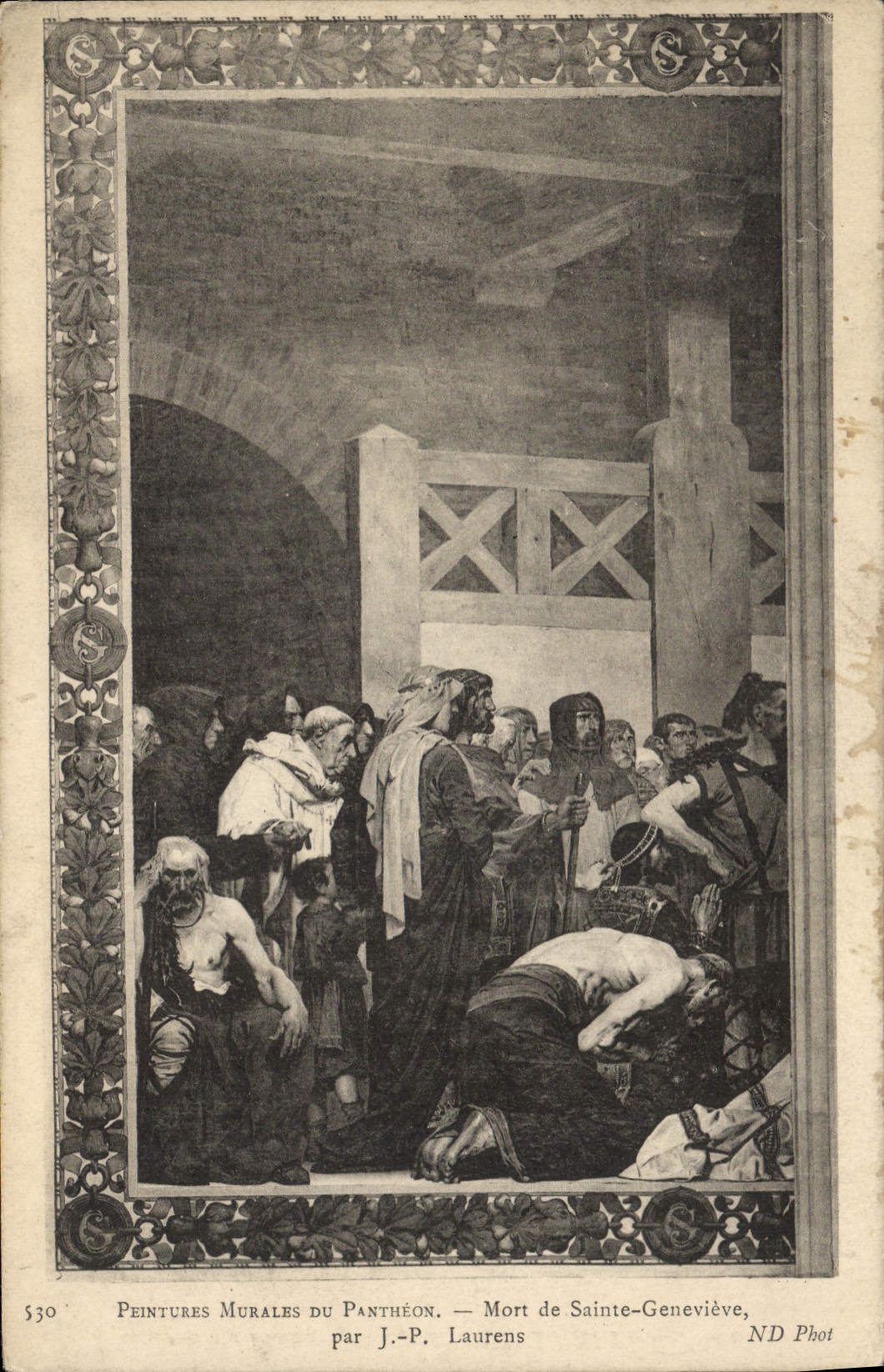 VINTAGE POSTCARD Paris Murals of the Dead Pantheon of Sainte Genevieve by JP Laurens