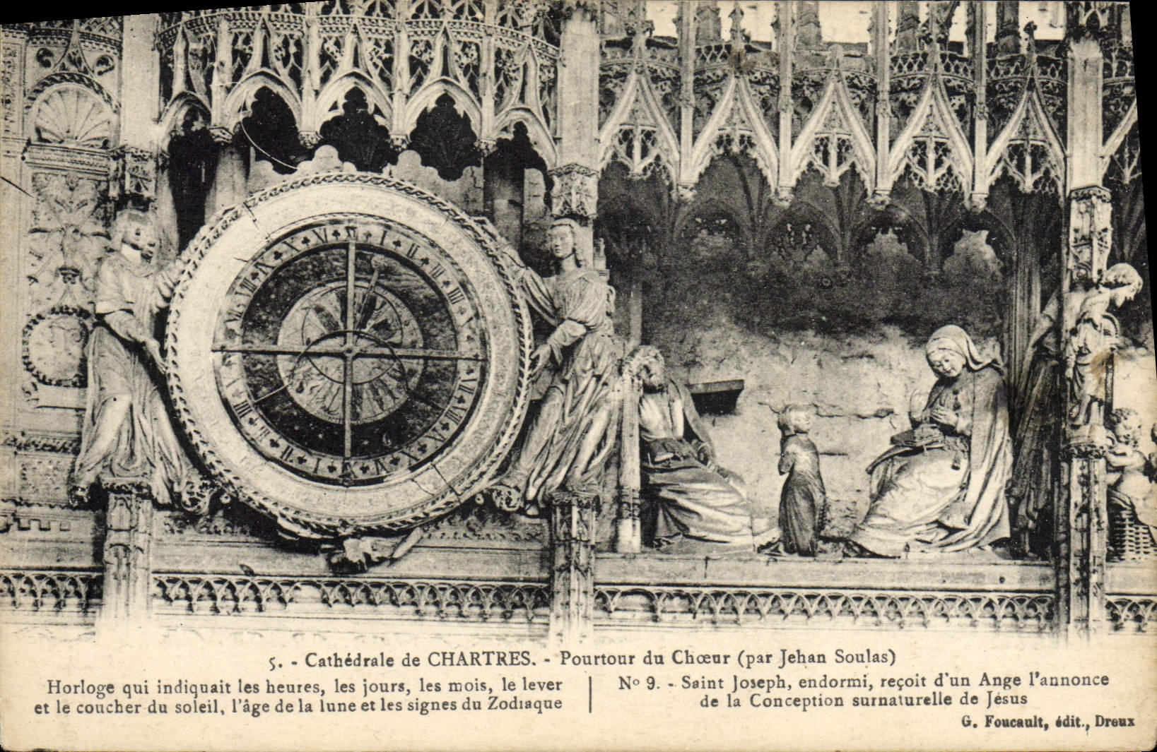 VINTAGE POSTCARD Cathedral of Chartres Circumference of the Chorus by Jehan Soulas Clock