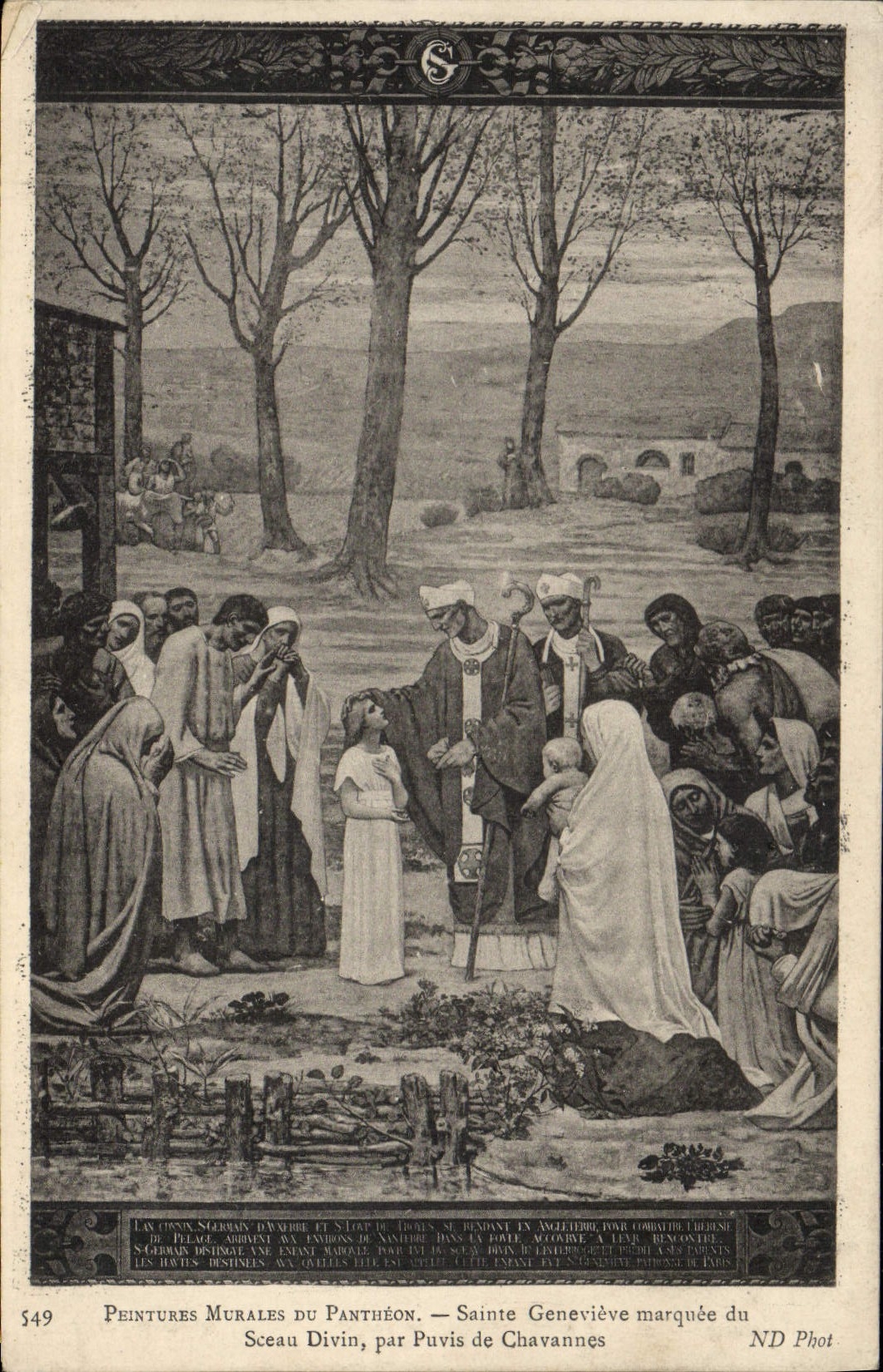 VINTAGE POSTCARD Peintunes Mural Of the Pantheon Sainte Genevieve by Puvis de Chavannes Paris