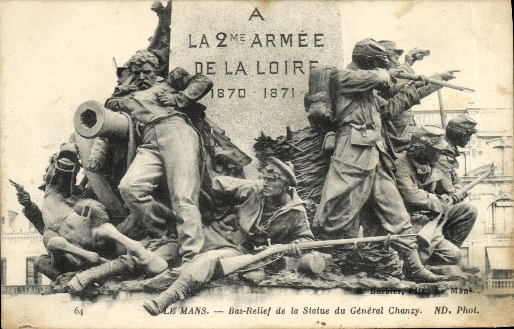 VINTAGE POSTCARD Low Mans Relief Of the Statue of General Chanzy Militaria