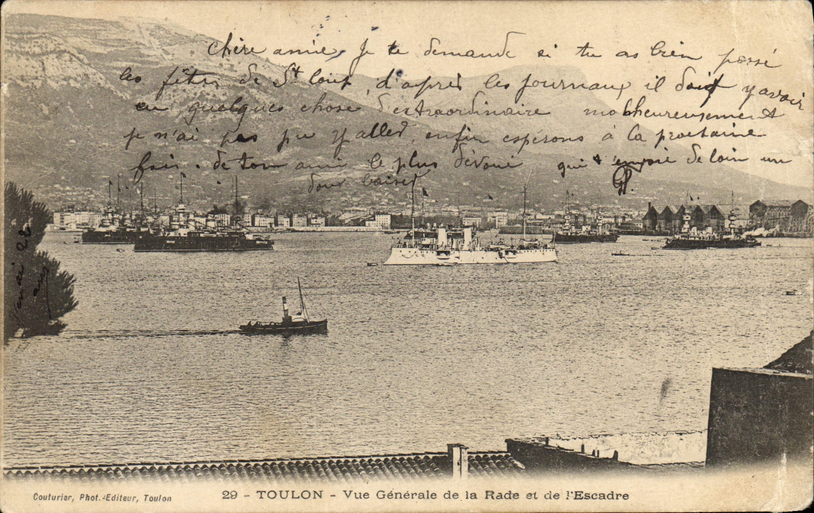 VINTAGE POSTCARD Toulon View of the Roads and the Squadron Boats