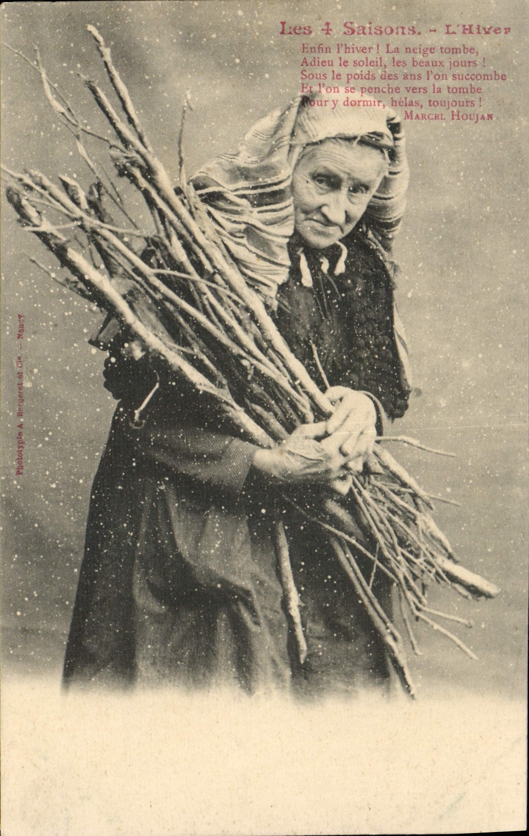 VINTAGE POSTCARD the Seasons the Winter Snow falls Femme