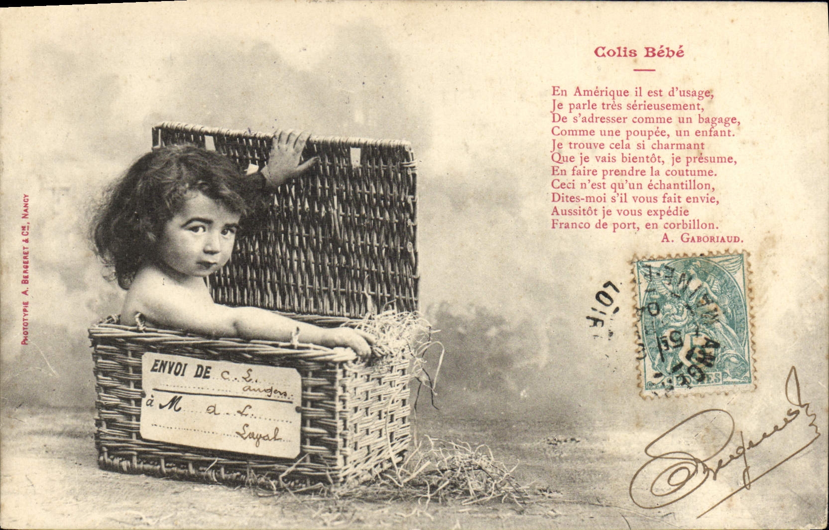 VINTAGE POSTCARD Colis Baby In America it Is Of use I Speak Very Seriously