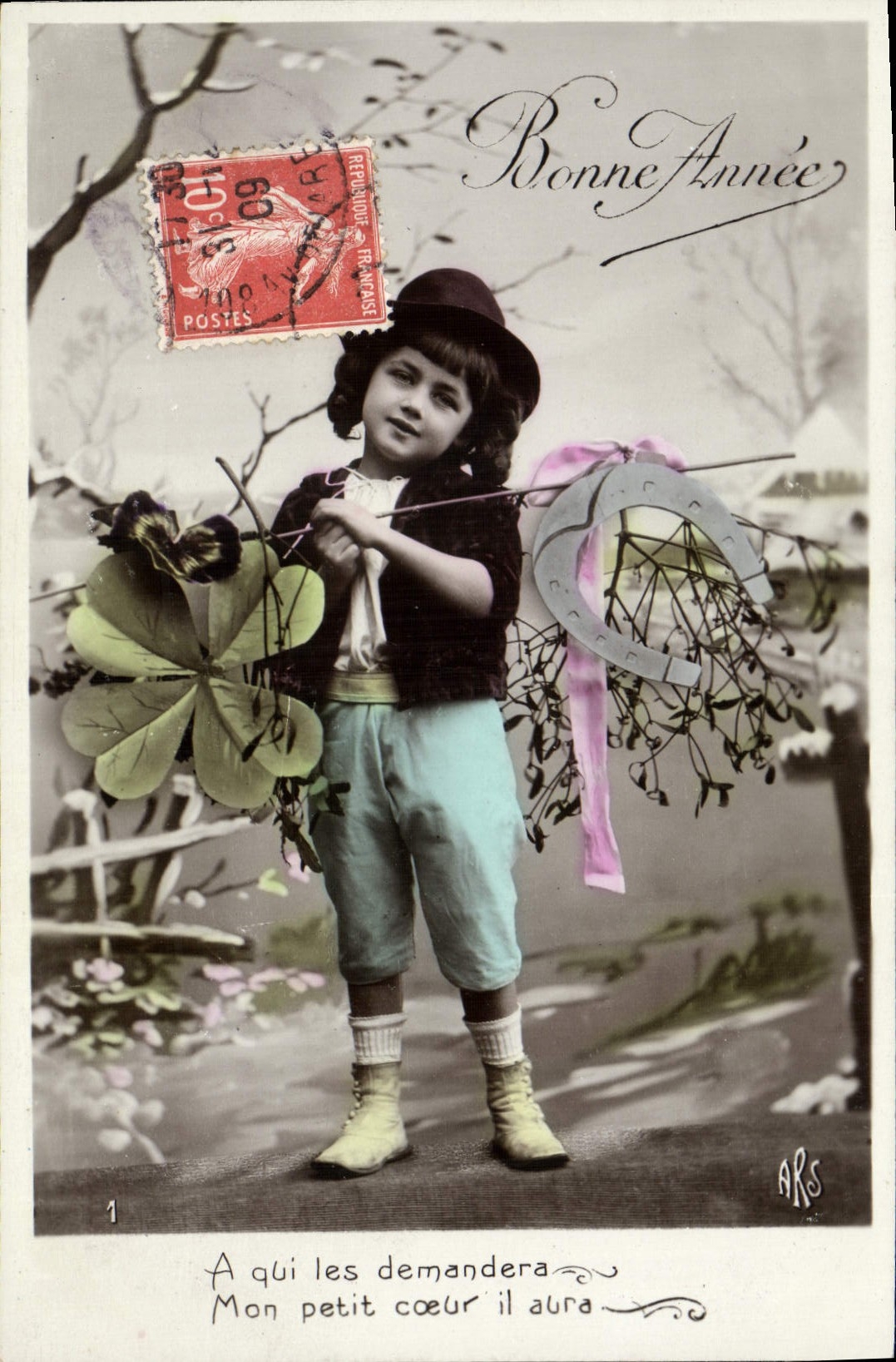 VINTAGE POSTCARD Happy New Year has Which Will require Them My Small Heart it Will have Child Clover