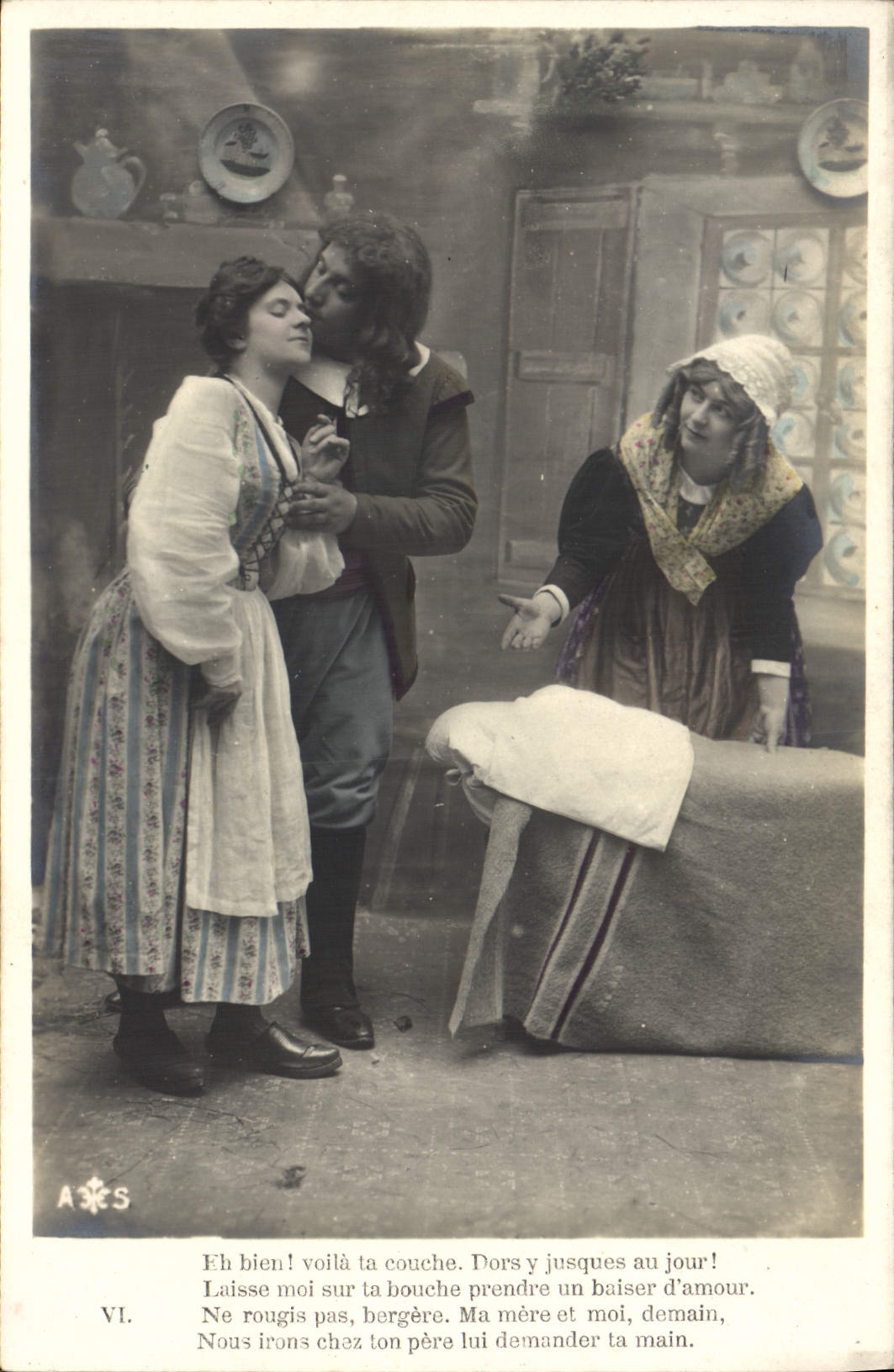 VINTAGE POSTCARD Eh Bien Here is your layer Sleep there Jusques at the Woman Day