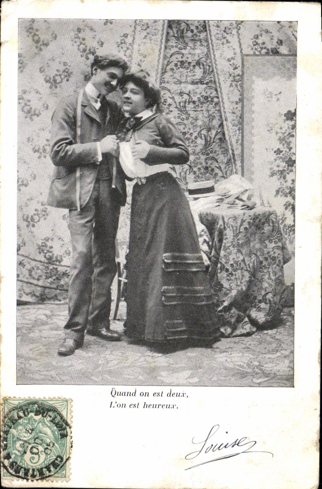 VINTAGE POSTCARD When One Is Two One Is Happy Woman
