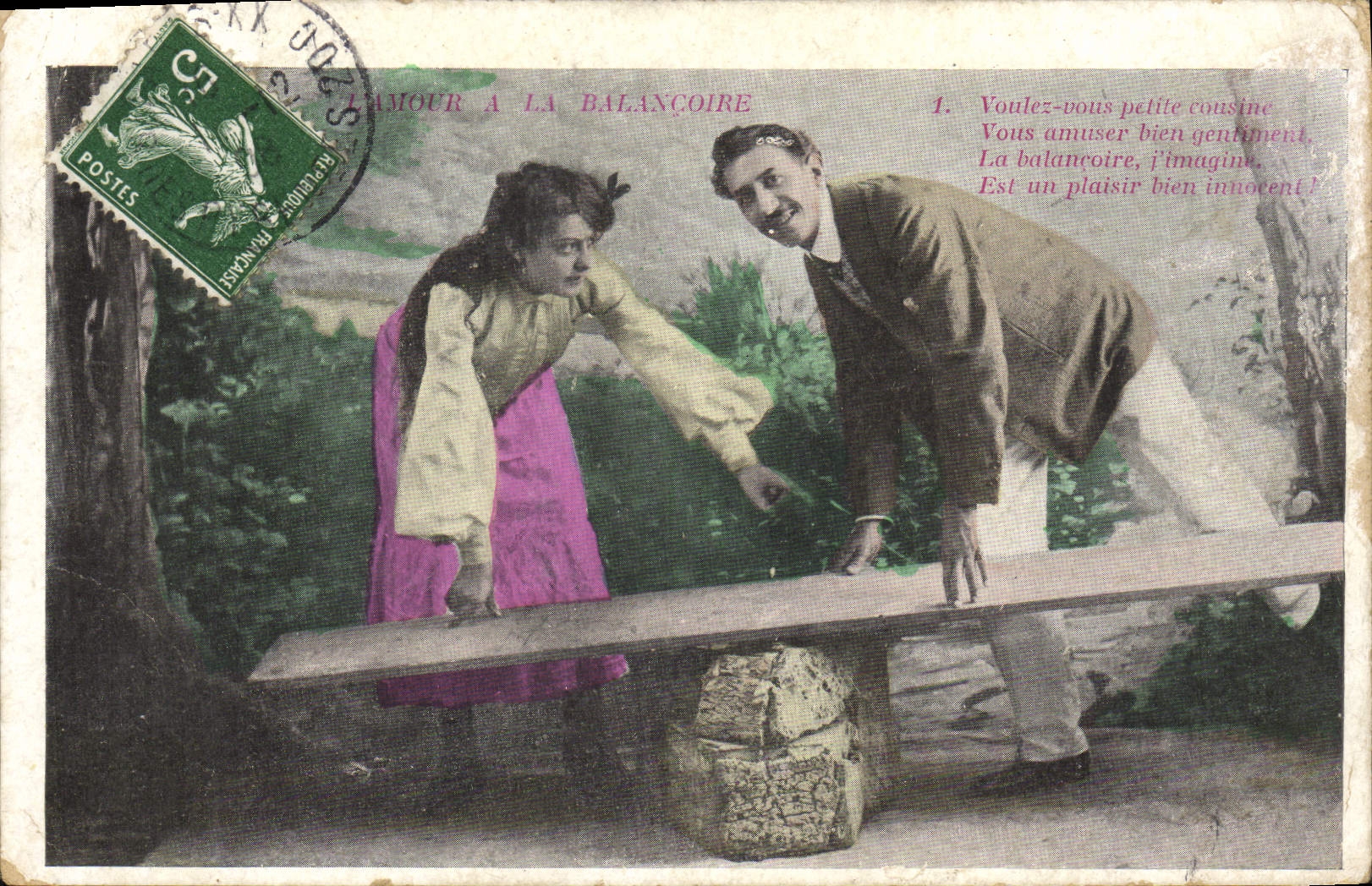 VINTAGE POSTCARD Fantasy Woman Swing