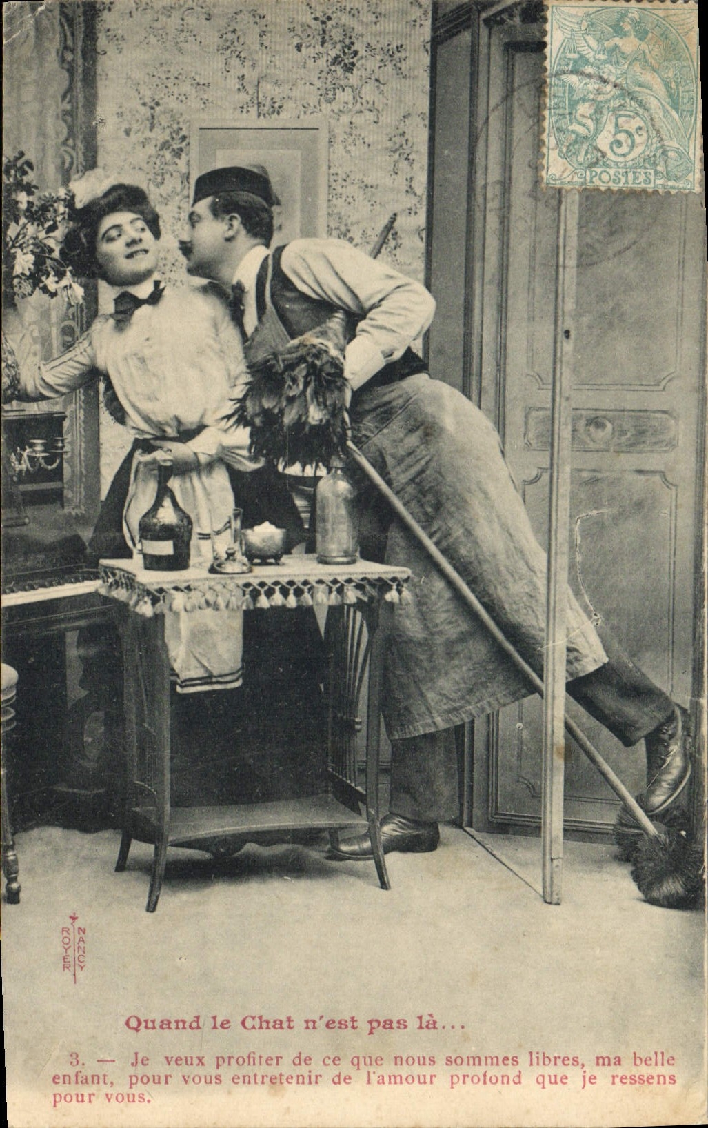 VINTAGE POSTCARD Fantasy Woman When the cat is not