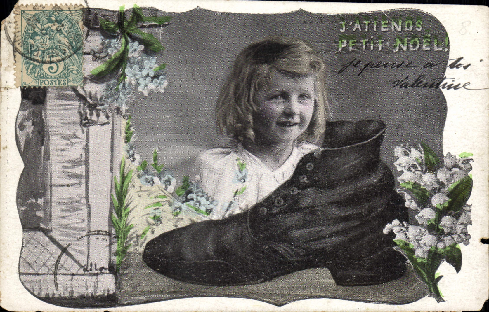 VINTAGE POSTCARD Fantaisie Child I await Petit Christmas