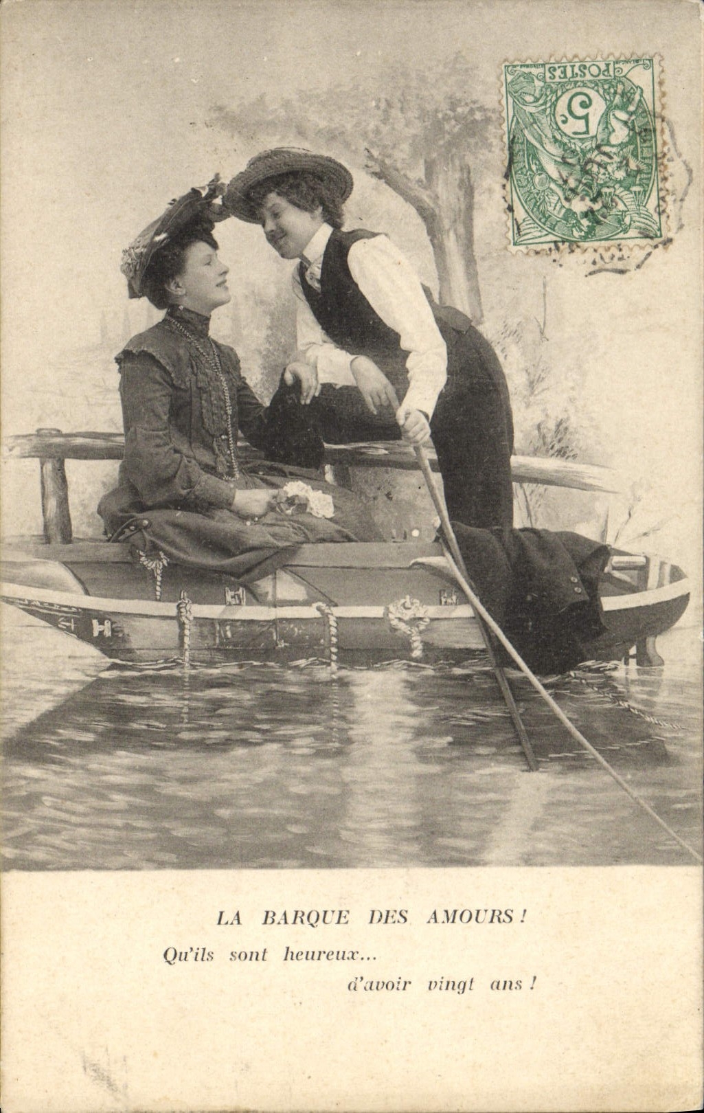 VINTAGE POSTCARD Fantasy Woman the boat with the loves