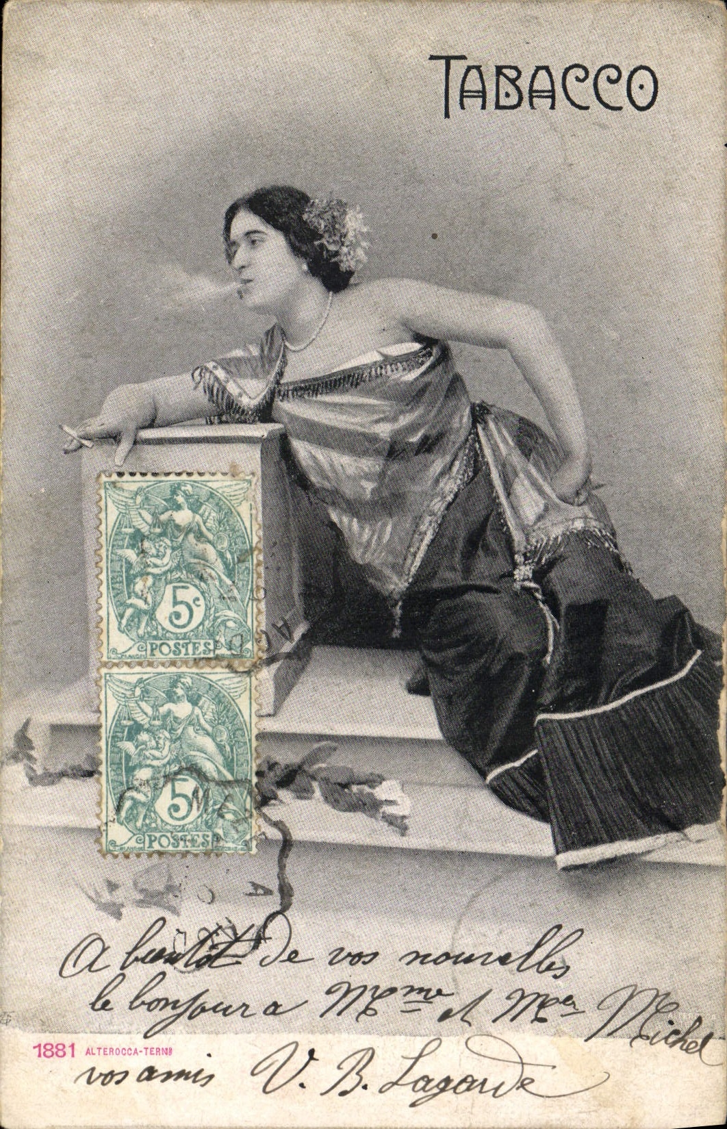 VINTAGE POSTCARD Fantasy Woman Tabacco Tobacco Cigarette