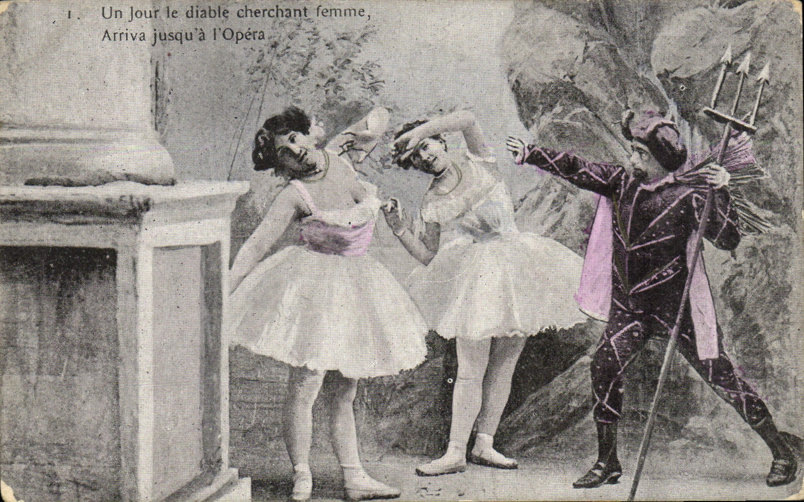VINTAGE POSTCARD Fantasy a day of devil seeking woman Opera Danseuse