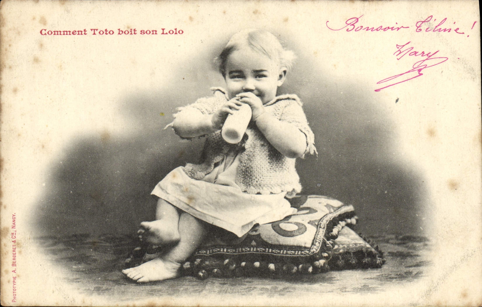VINTAGE POSTCARD Fantasy Child Baby How Louse drinks its milk