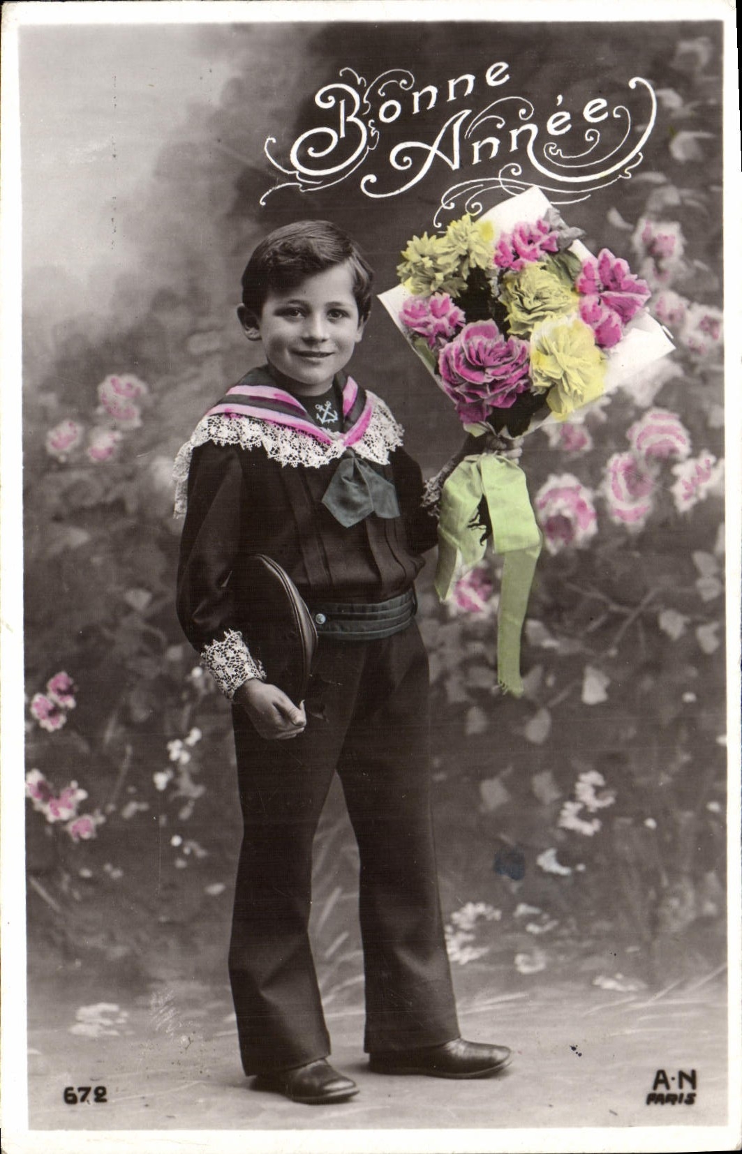 VINTAGE POSTCARD Happy New Year Marine Child