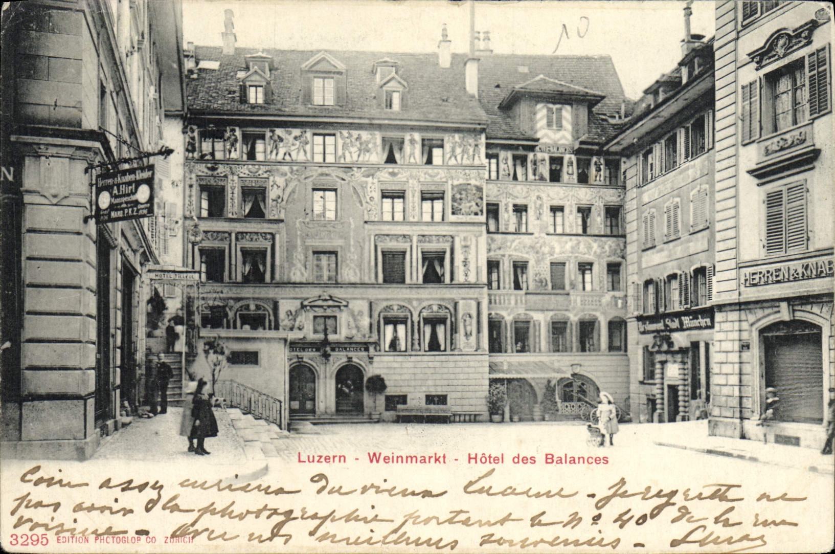 VINTAGE POSTCARD Luzern Weinmarkt Hotel of the Balances