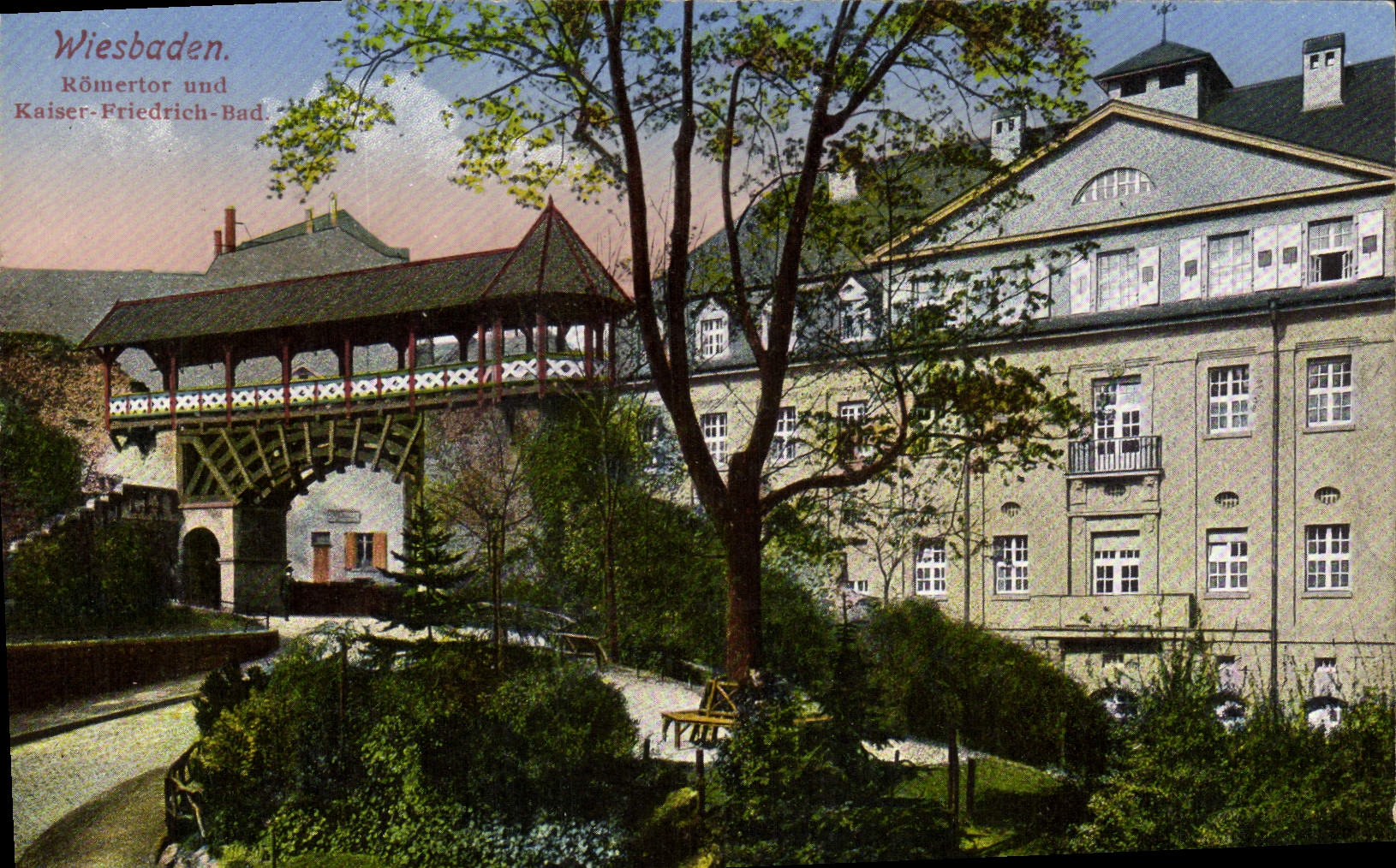 CPA Wiesbaden Romertor und Kaiser Friedrich Bad