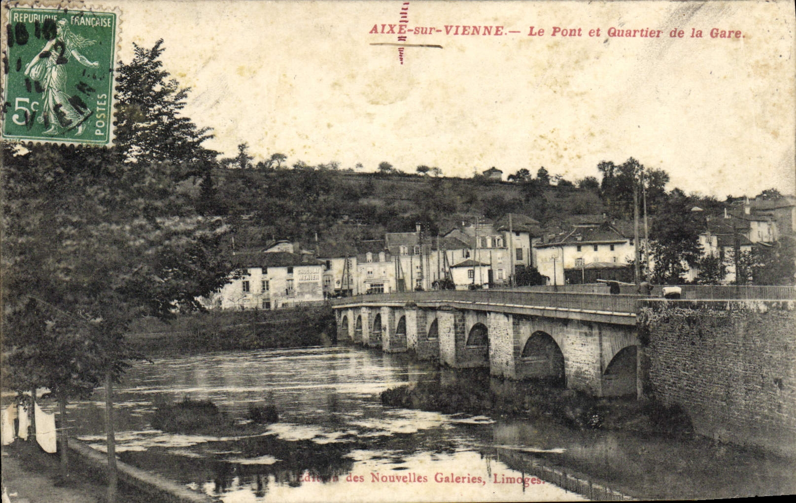 VINTAGE POSTCARD Aixe On Vienna the Bridge And District Of the Station