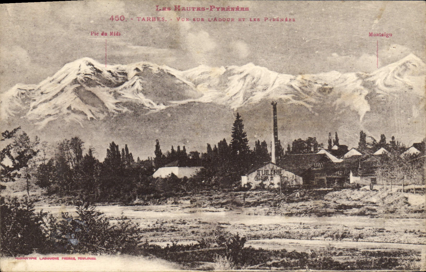 VINTAGE POSTCARD the High Pyrenees Tarbes Seen On Adour and the Pyrenees
