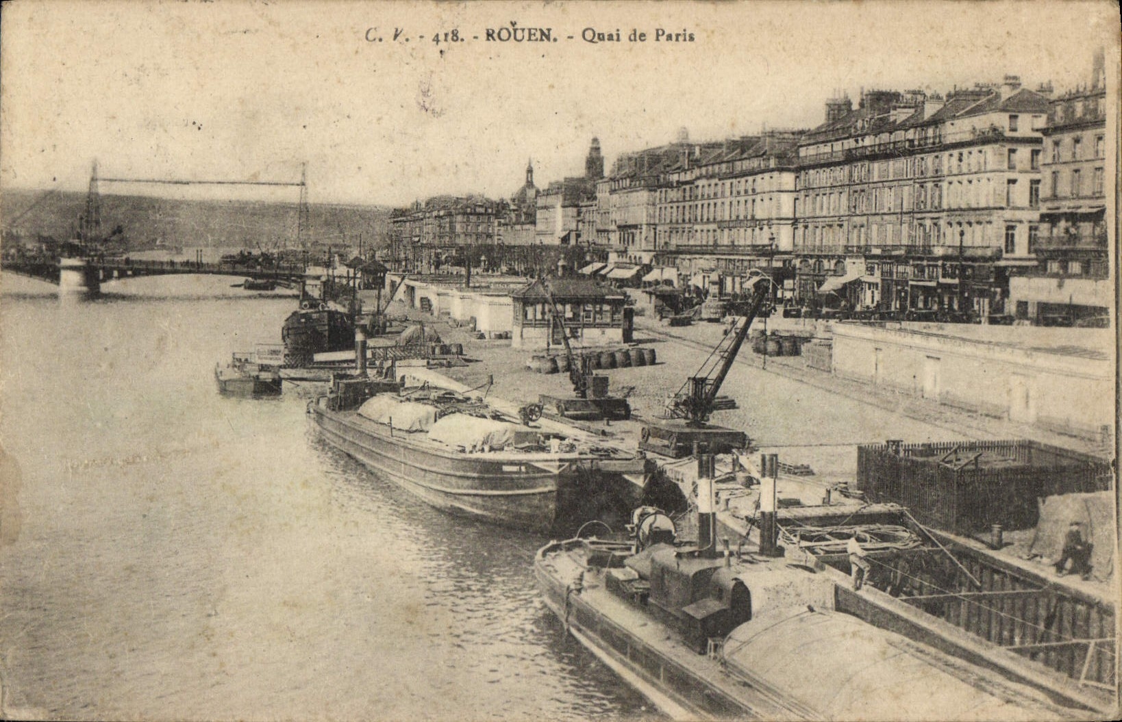 VINTAGE POSTCARD Rouen Quay Of Paris Boats
