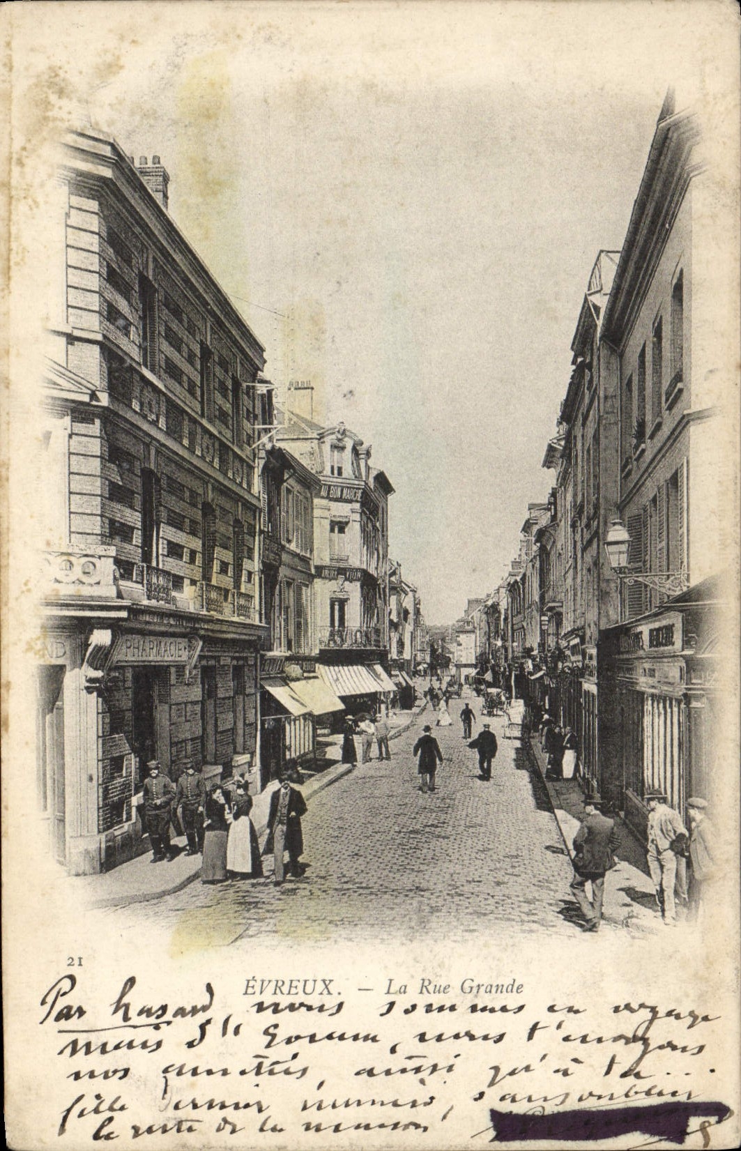 VINTAGE POSTCARD Evreux the Street Great Pharmacy