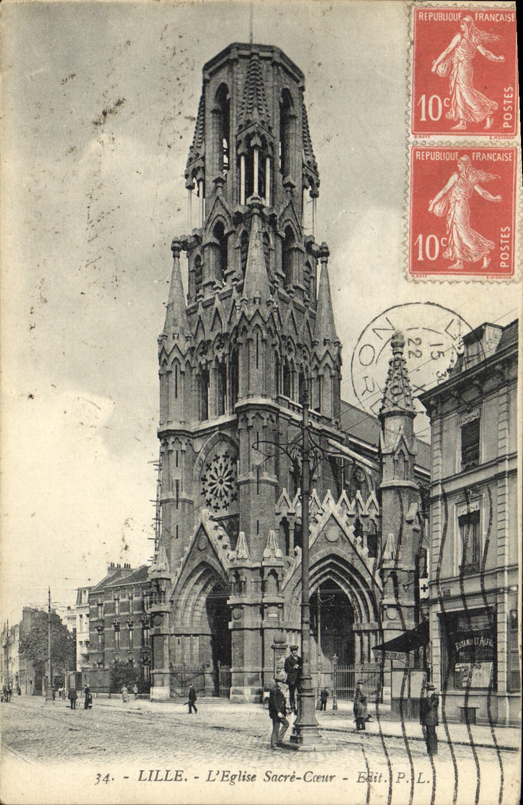 La POSTAL Lille de la VENDIMIA la iglesia corona el corazón