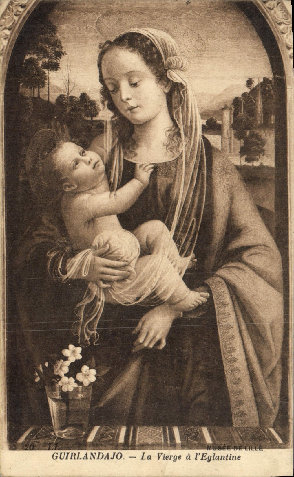 VINTAGE POSTCARD Guirlandajo the Virgin with the Wild rose