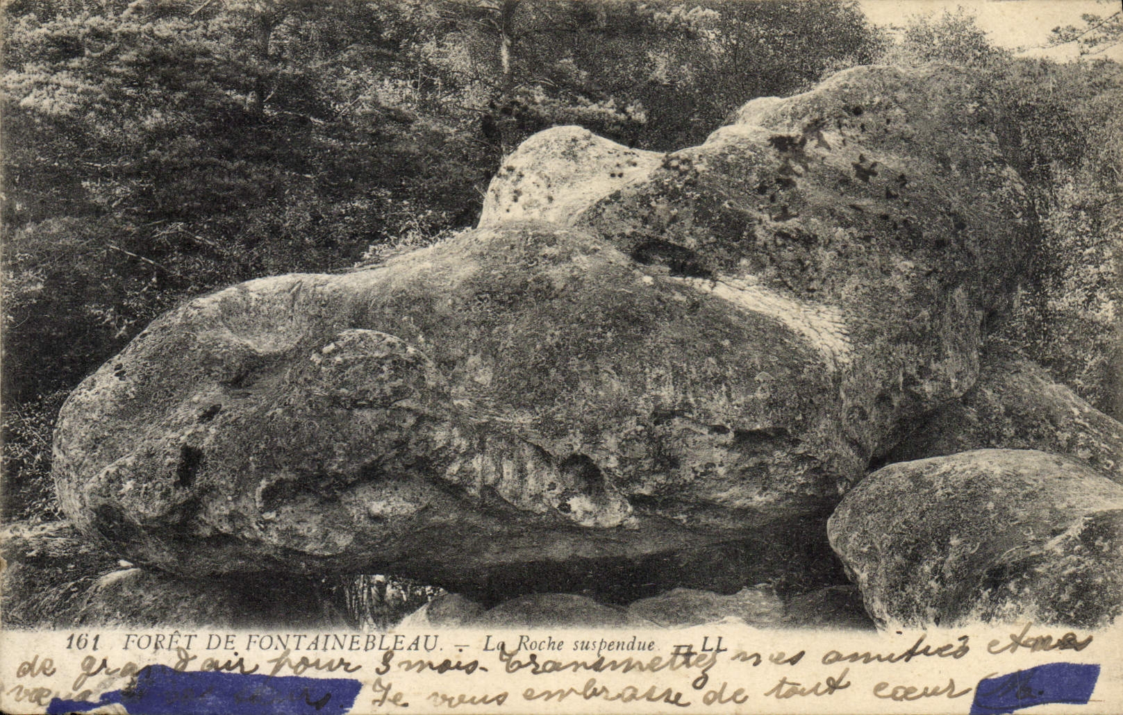 VINTAGE POSTCARD Drill De Fontainebleau the suspended Rock