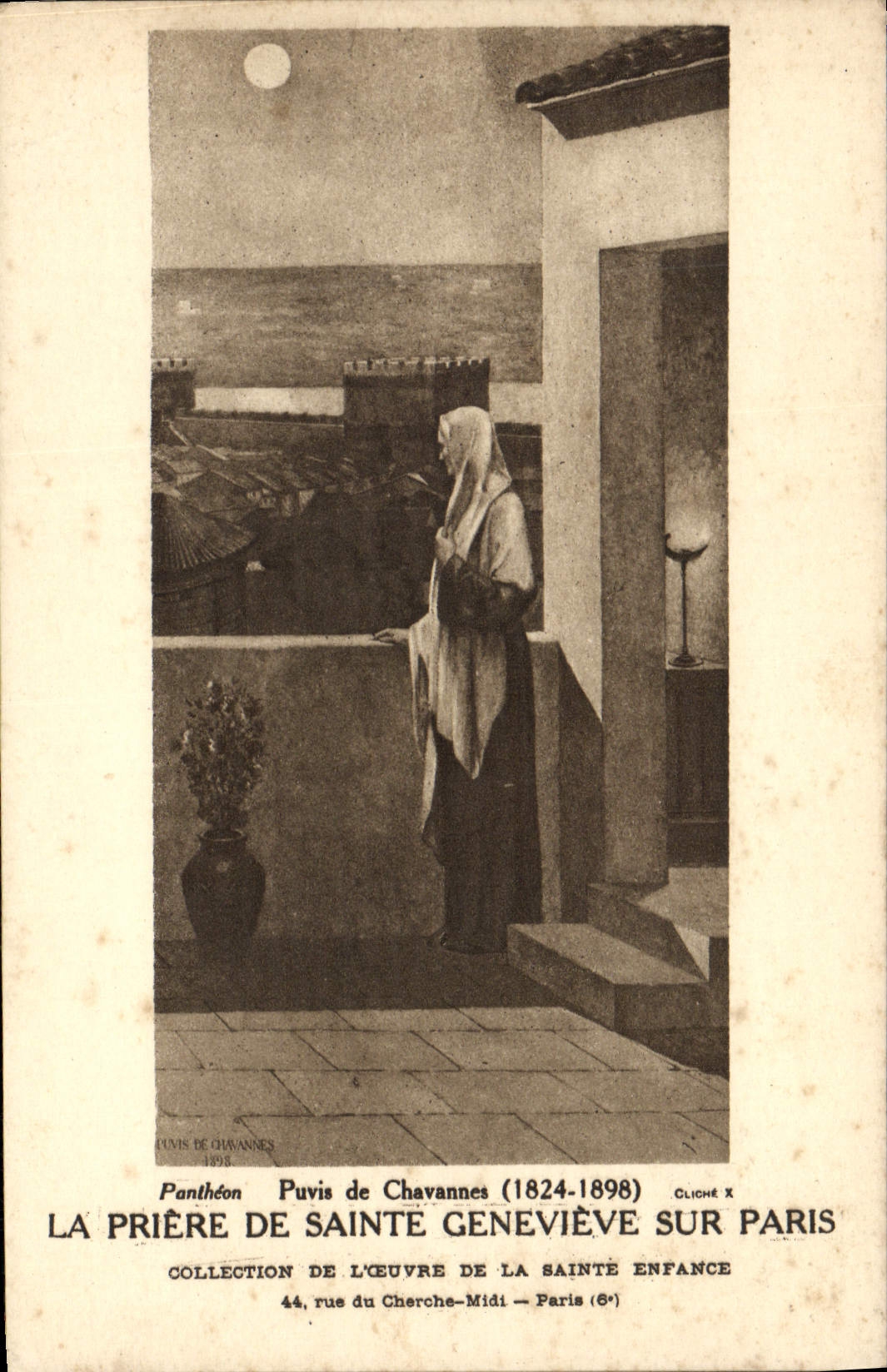 VINTAGE POSTCARD the Prayer Of Sainte Genevieve On Paris Puvis de Chavannes