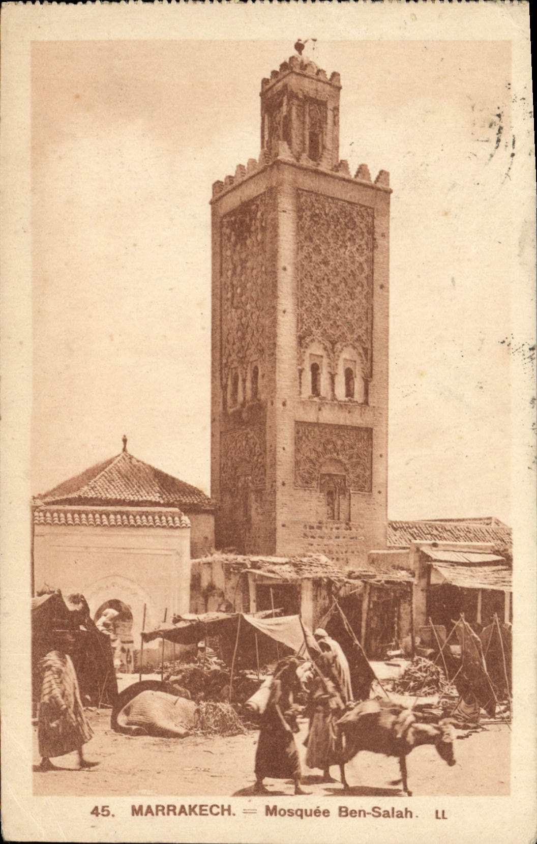 VINTAGE POSTCARD Marrakech Mosque Ben Salah