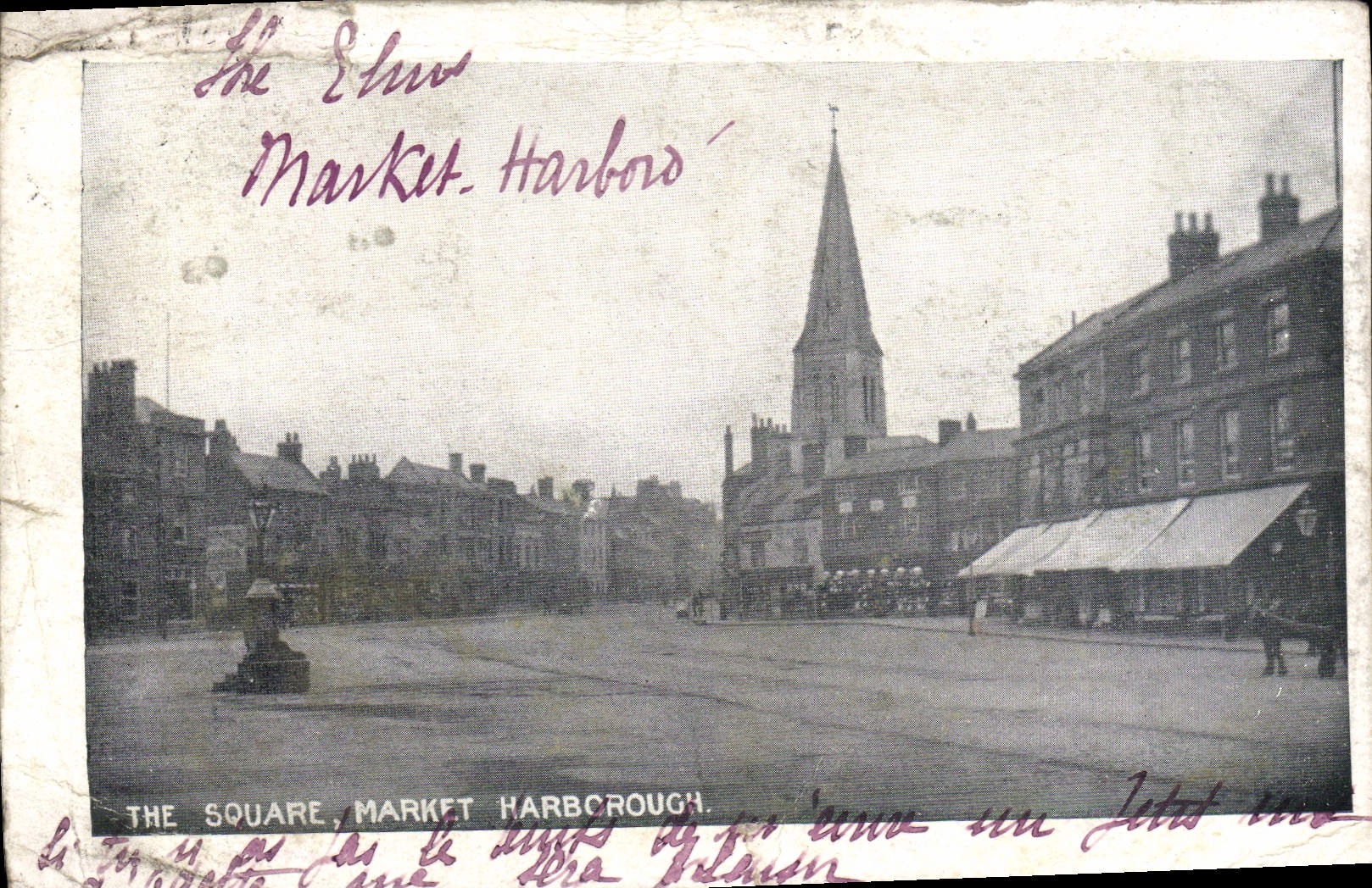 POSTAL de la VENDIMIA el mercado Harborough del jardín público