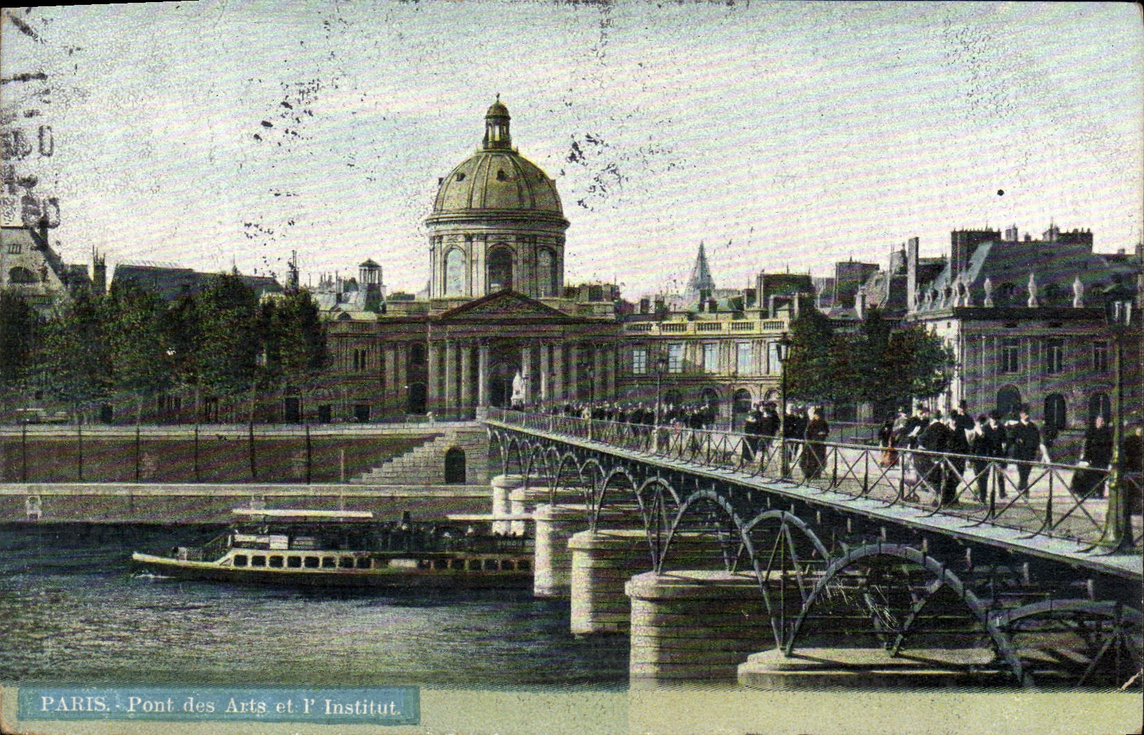VINTAGE POSTCARD Paris Bridge of Arts and the Institute