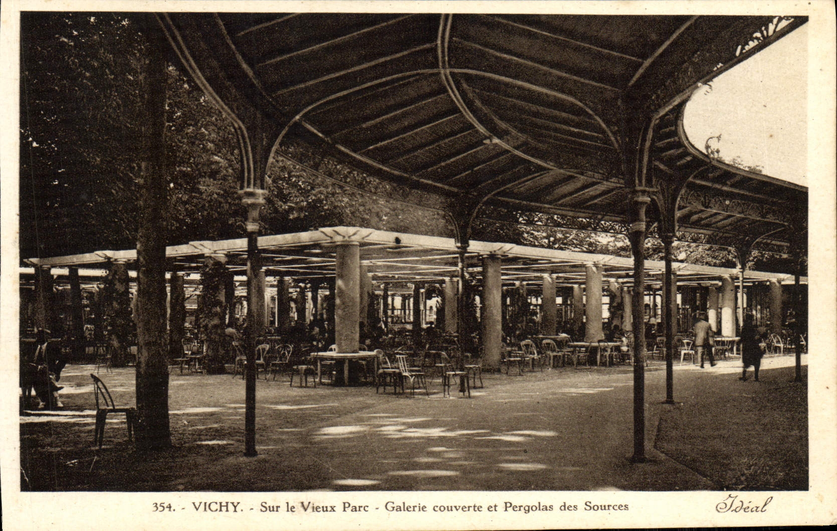 VINTAGE POSTCARD Vichy On the Old Park covered Gallery and pergolas of the sources