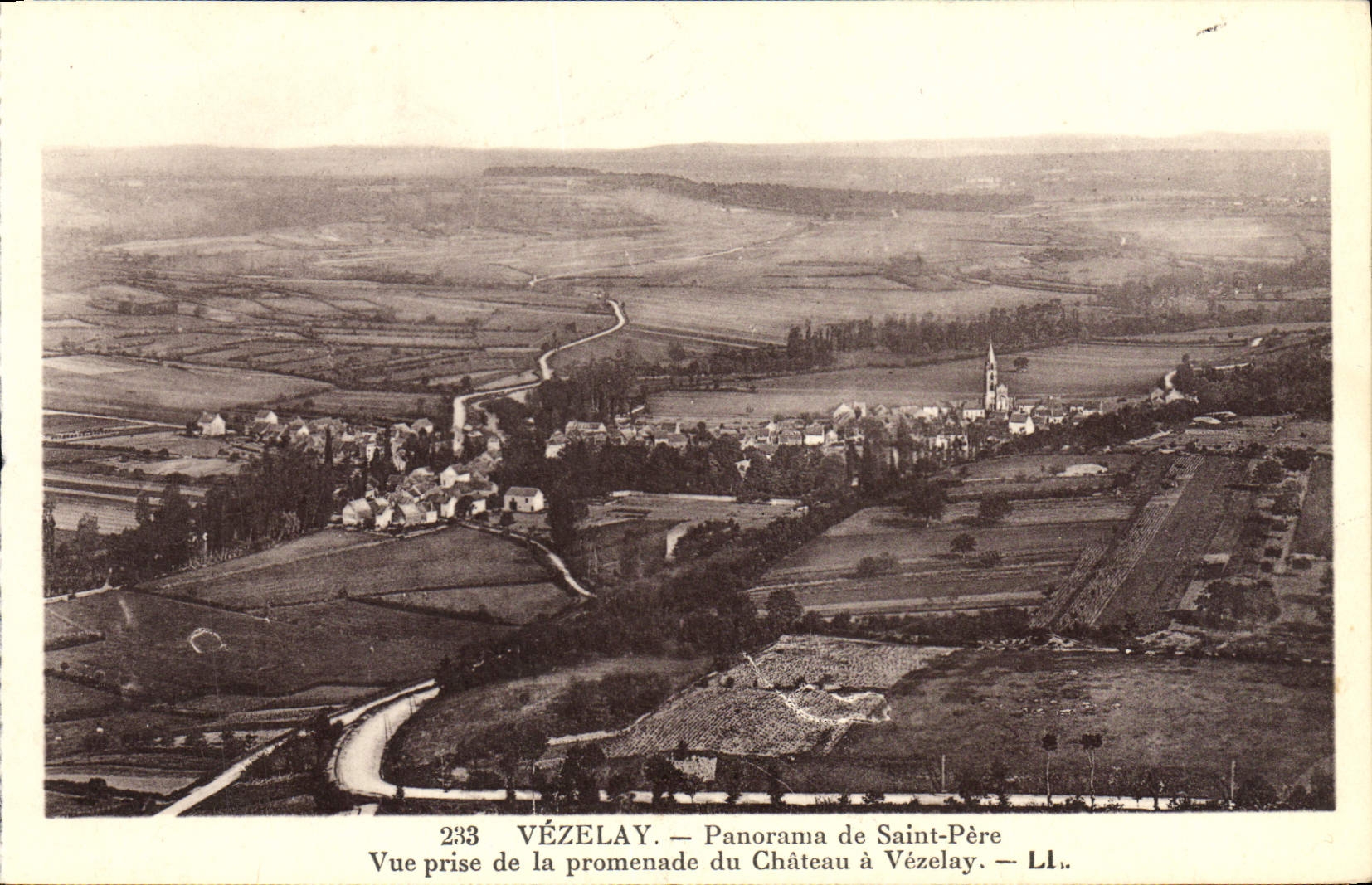 VINTAGE POSTCARD Vezelay Panorama of Saint Father Seen from of the walk of the castle