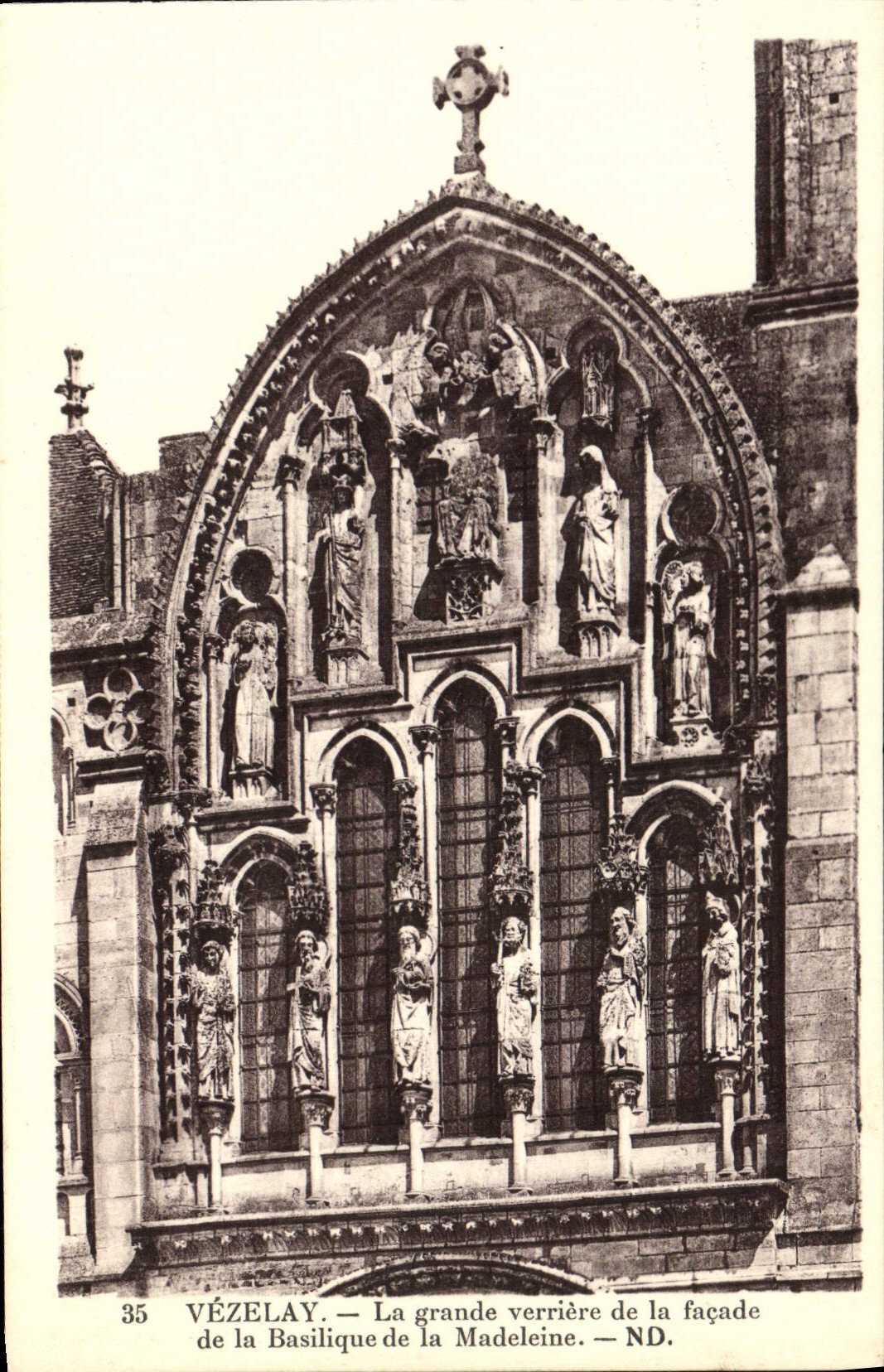 VINTAGE POSTCARD Vezelay the large canopy of the frontage of the basilica of the Madeleine
