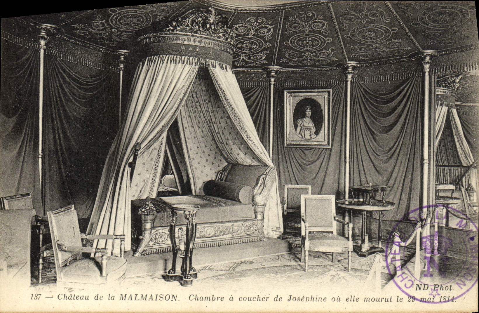 VINTAGE POSTCARD Castle of Malmaison Chambre has to sleep of Josephine
