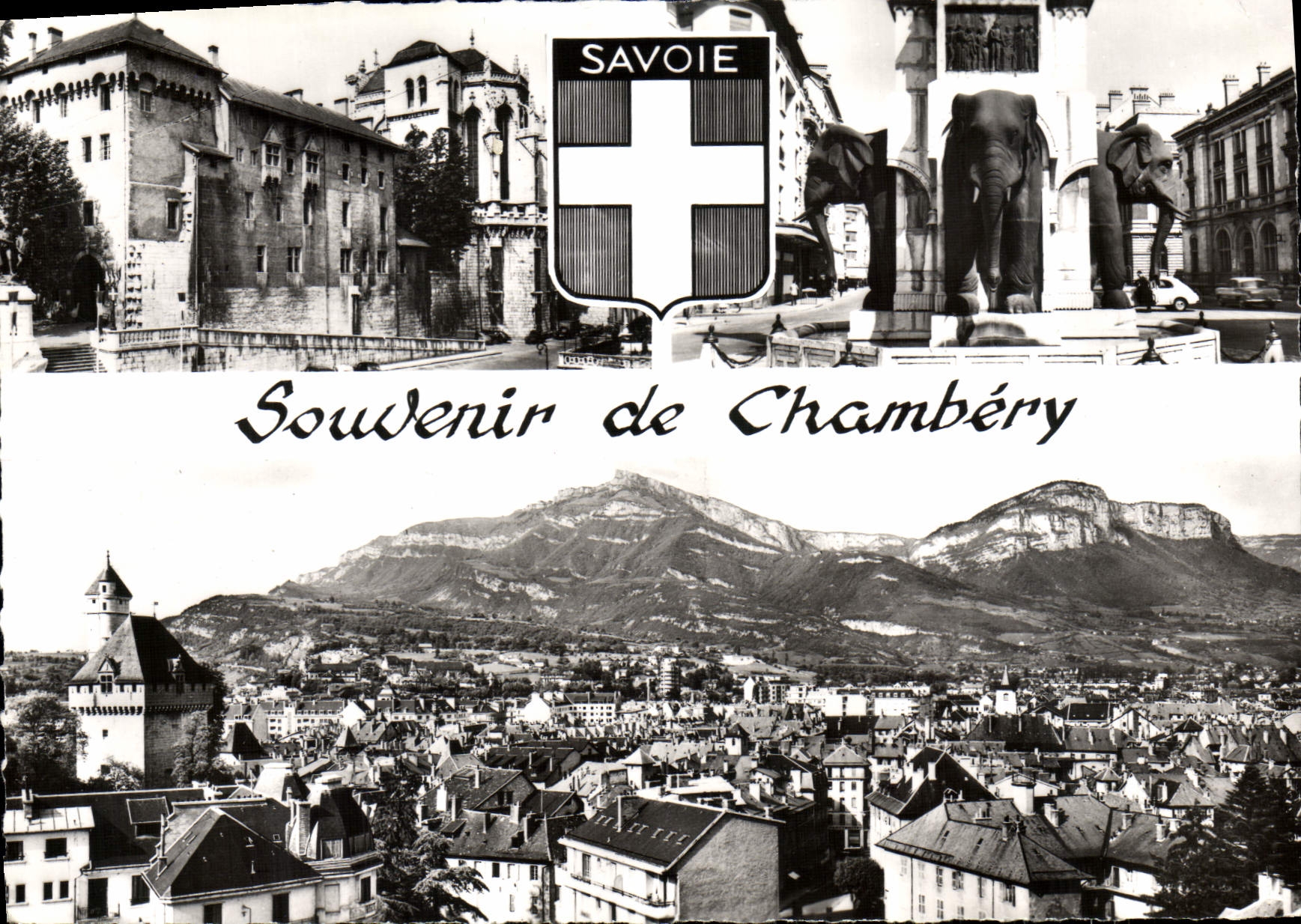 CPM Chambery Le Chateau Fantaine det Elephant Vue Generale le Mont Penay et Dent du Nivolet Elephant