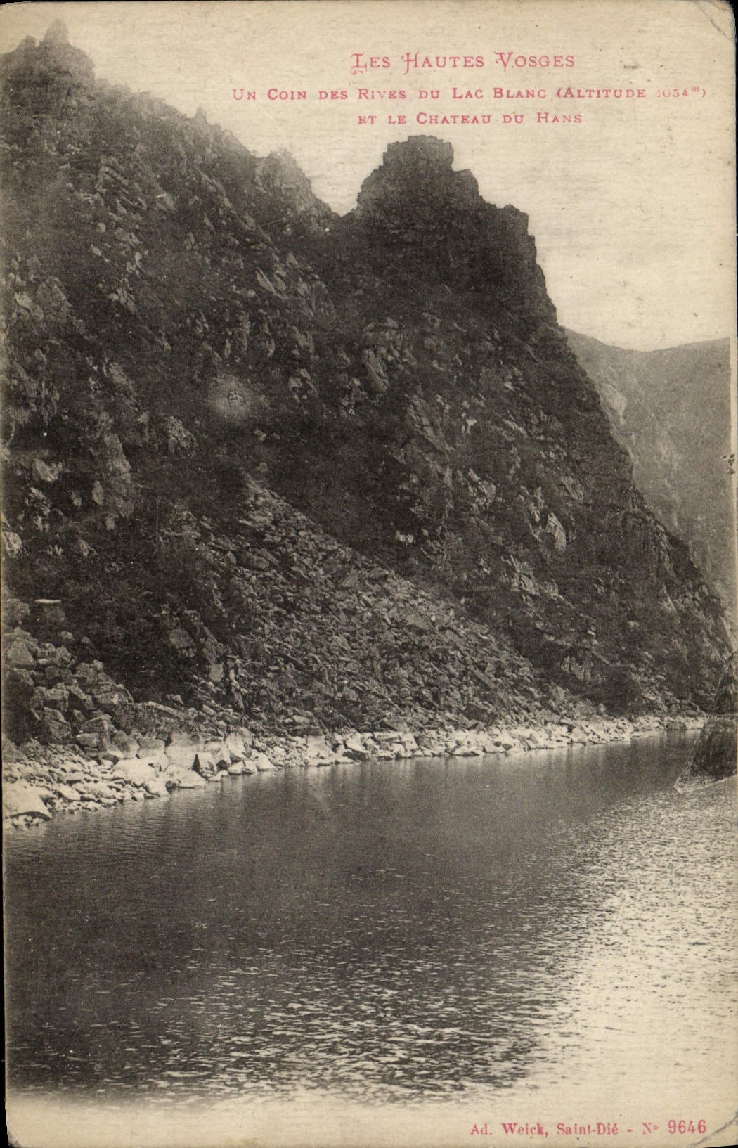 POSTAL alto Vosoes de la VENDIMIA una esquina de los bancos del lago blanco y el castillo de Juan