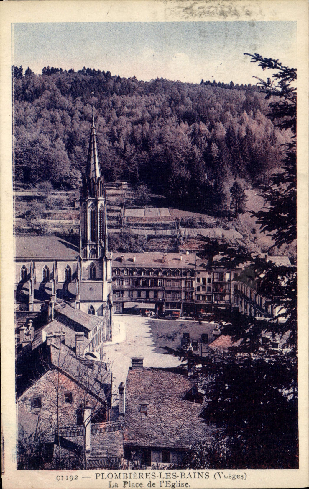 VINTAGE POSTCARD Plombieres Les Bains the Place of the Church