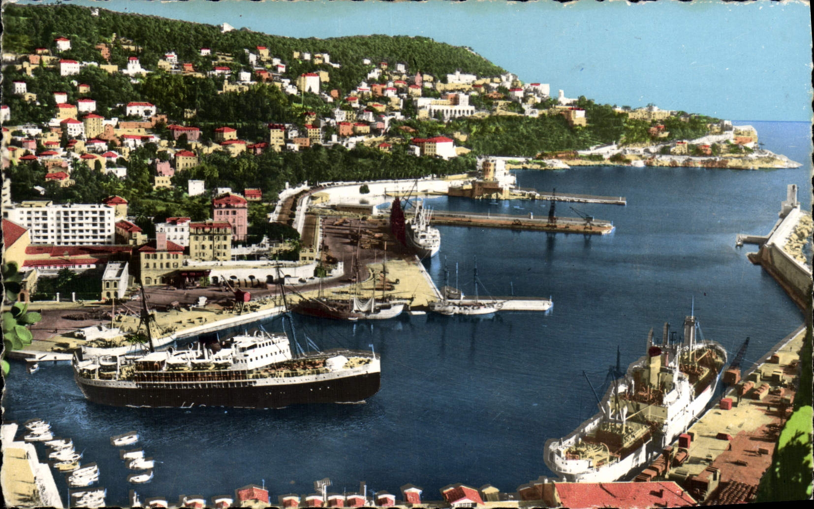 POSTAL MODERNA dimensión Niza del azul el puerto y el correo de Córcega saliente del barco portuario